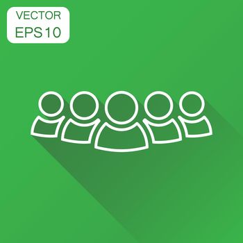 Group of people icon. Business concept persons in line style pictogram. Vector illustration on green background with long shadow.