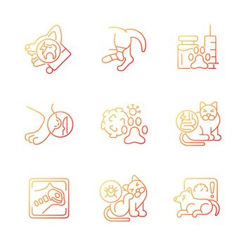 Pet physical injuries gradient linear vector icons set