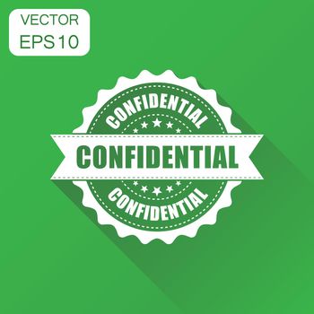 Confidential rubber stamp icon. Business concept confidential secret stamp pictogram. Vector illustration on green background with long shadow.