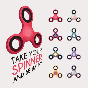 Color hand fidgets spinners vector flat set