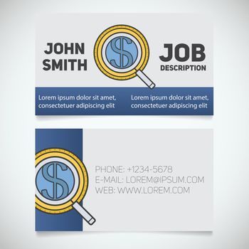 Business card print template with investors search logo
