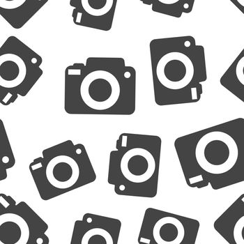 Camera icon seamless pattern background. Business flat vector illustration. Photography sign symbol pattern.
