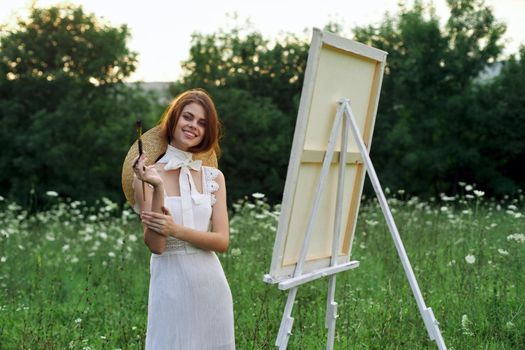 woman artist outdoors landscape creative hobby lifestyle. High quality photo