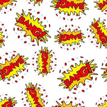 Bang comic sound effects seamless pattern background. Business flat vector illustration. Bang comic cartoon expression sign symbol pattern.