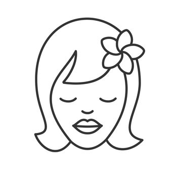 Girl with plumeria flower linear icon