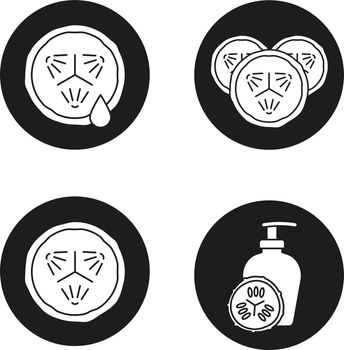 Cucumbers in cosmetology icons set