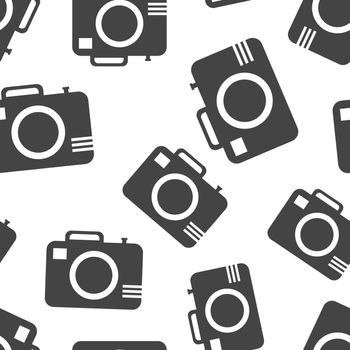 Camera icon seamless pattern background. Business flat vector illustration. Photography sign symbol pattern.