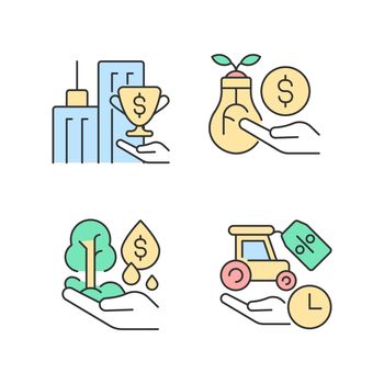 Grant and investment RGB color icons set