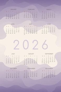 2026 calendar with lilac gradient fluid wave shapes