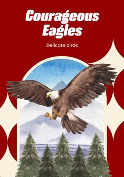 Poster template with bald eagle concept,watercolor style.
