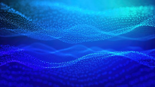 Digital blue color wave particles and light