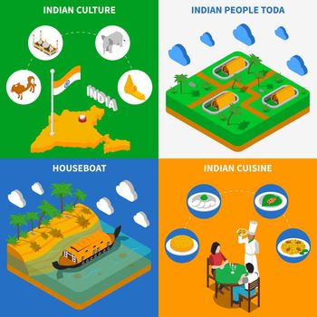 Indian Culture 4 Isometric Icons Square 