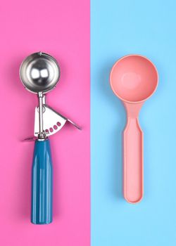 Two Ice Cream Scoops on blue and pink