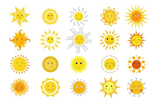 Hand drawn sun emotions doodle set