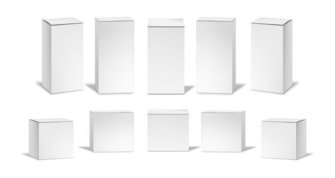 Realistic white boxes set collection