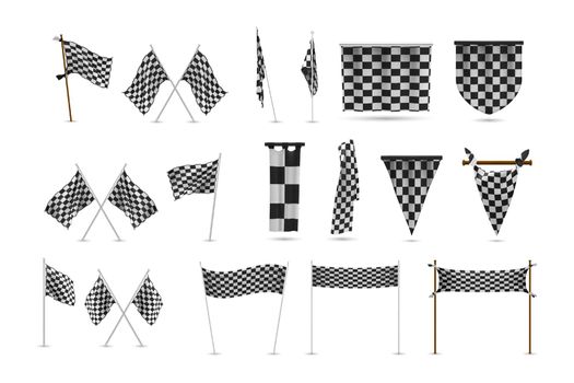 Realistic racing flags set collection