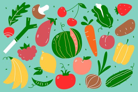 Vegetarian food doodle set