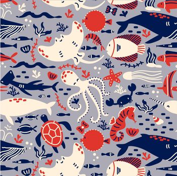 Marine life seamless pattern