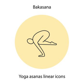 Bakasana yoga position linear icon. Thin line illustration. Yoga asana contour symbol. Vector isolated outline drawing