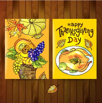 Beautiful vector hand drawn cards thanksgiving food