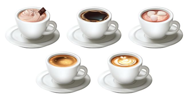Realistic coffee cups set collection