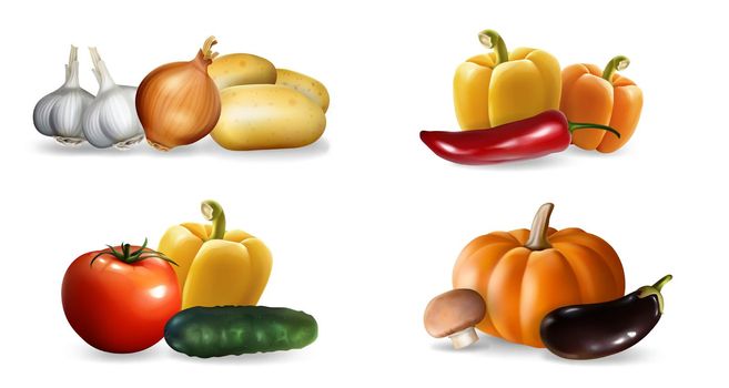 Realistic vegetables set collection