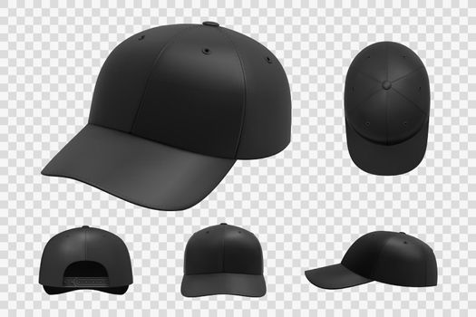 Realistic black cap mockup set collection