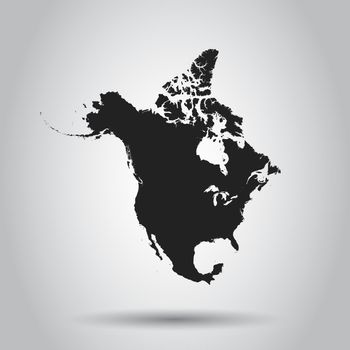 North America map icon. Flat vector illustration. North America sign symbol with shadow on white background.
