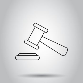 Auction hammer icon in line style. Vector illustration on isolated background. Business concept court tribunal pictogram.