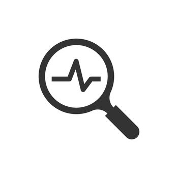 Magnifying glass icon with pulse. Vector illustration. Business concept loupe analysis pictogram.