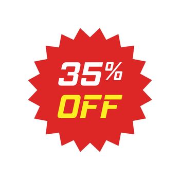 Discount sticker vector icon in flat style. Sale tag sign illustration on white isolated background. Promotion 35 percent discount concept.