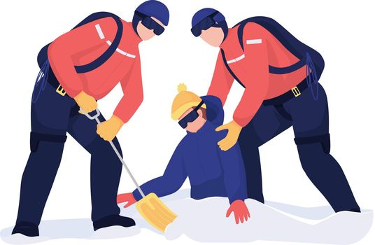 Rescuers digging for buried victim semi flat color vector characters