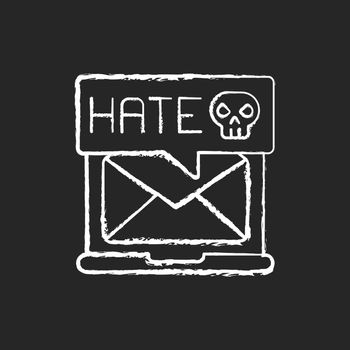 E-mail cyberbullying chalk white icon on black background