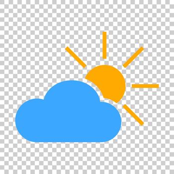 Weather forecast icon in flat style. Sun with clouds illustration on isolated transparent background. Forecast sign concept.