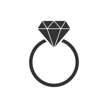 Engagement ring with diamond vector icon in flat style. Wedding jewelery ring illustration on white isolated background. Romance relationship concept.
