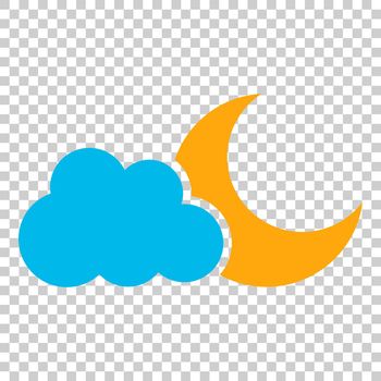 Moon and stars with clouds vector icon in flat style. Nighttime illustration on isolated transparent background. Cloud, moon business concept.