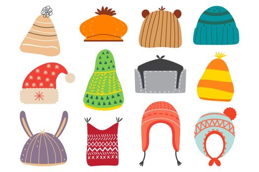 Winter hats doodle print set