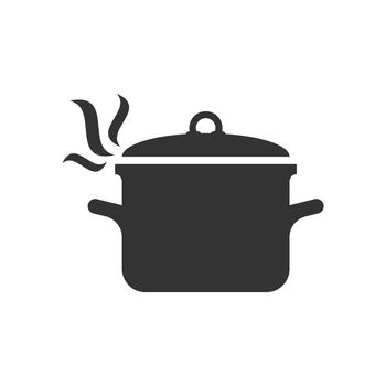 Cooking pan icon in flat style. Kitchen pot illustration on white isolated background. Saucepan equipment business concept.