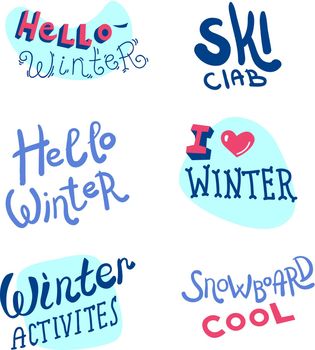 Winter sport lettering collection. hello my lovely winter
