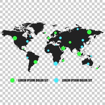 Communications network world map. Vector illustration on isolated transparent background. Business concept map pictogram.