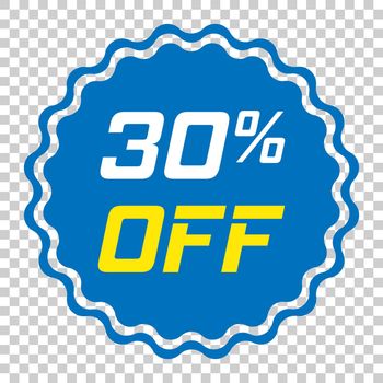 Discount sticker vector icon in flat style. Sale tag sign illustration on isolated transparent background. Promotion 30 percent discount concept.