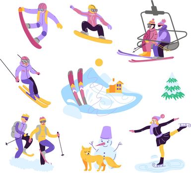 beautiful vector illustration ski club. Skiing, snowboarding and