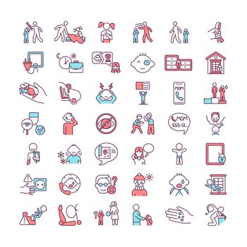 Child abuse and neglect RGB color icons set