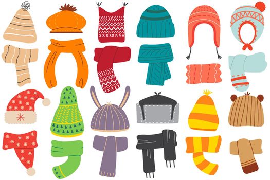 Winter hats doodle set