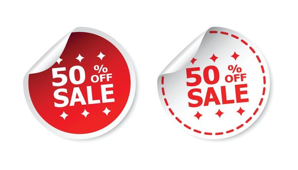 Sale sticker. Sale up to 50 percents. Business sale red tag label vector illustration on white background.