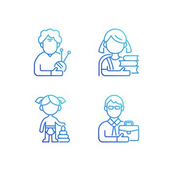Aging process gradient linear vector icons set