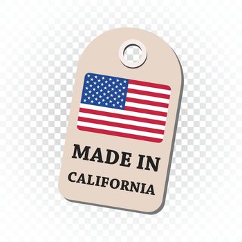 Hang tag made in California with flag. Vector illustration on isolated background.
