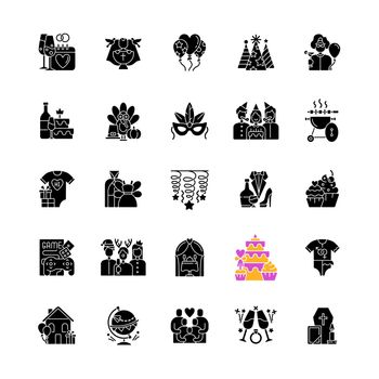 Family party black glyph icons set on white space