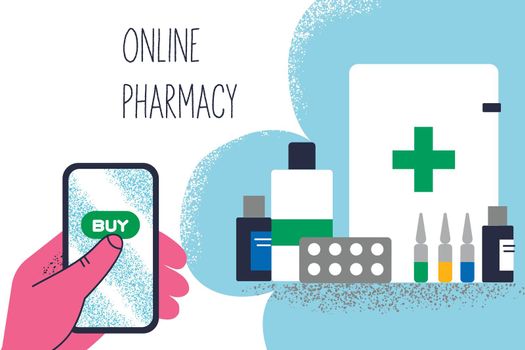 Online pharmacy shopping drugs concept