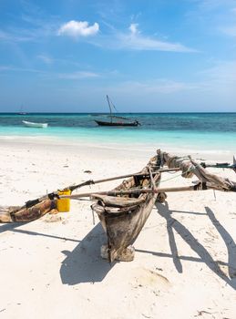 wooden canoe on the shore of Africa